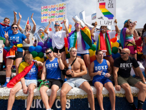 Big group of Duke Alumni gathered for pride day
