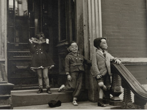 Vintage photo of children wearing paper masks