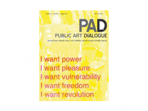 Yellow cover with red words and name of publication: Public Art Dialogue