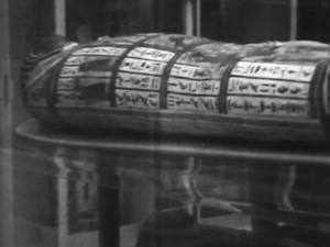 Image of sarcophagus in the British Museum. Laura Mulvey and Peter Wollen, directors, Riddles of the Sphinx (1977).