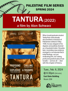 Green and Red poster for Palestine film series- Tantura