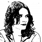 Black and white sketch of a woman with dark hair