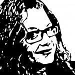 Sketch of the headshot of a woman with glasses on in b&w